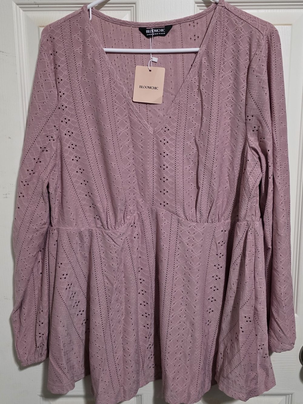 3/20$ BloomChic Dusty Mauve Eyelet V-Neck Long Sleeve Shirt